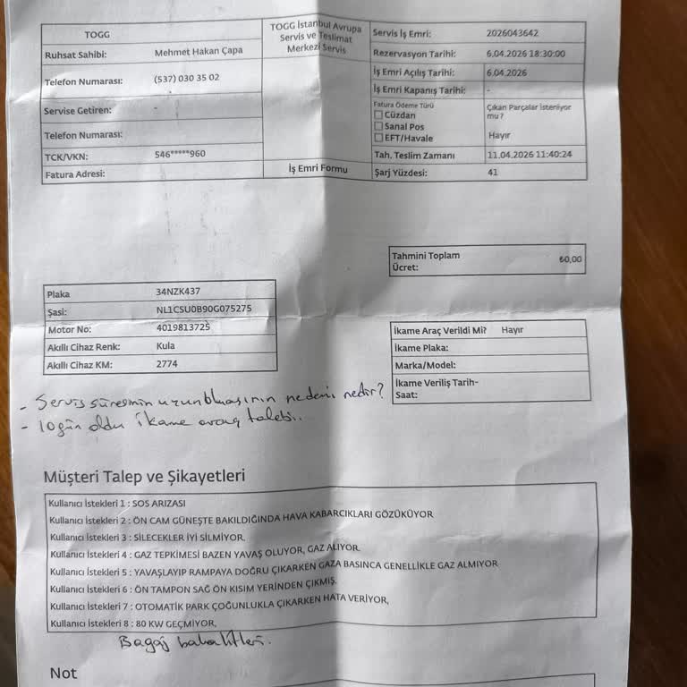 Garanti Kapsamındaki Yeni Togg Araçta 40 Gün Süren Servis Bekleyişi Ve Değişim Talebi