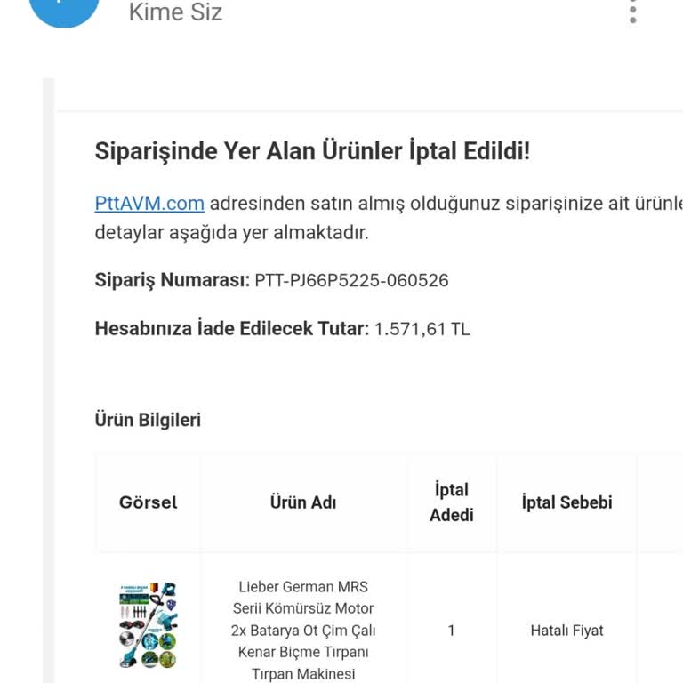 Ödeme Yapılan Çim Biçme Makinesinin Kargoya Verilmemesi Ve Cevapsız İletişim