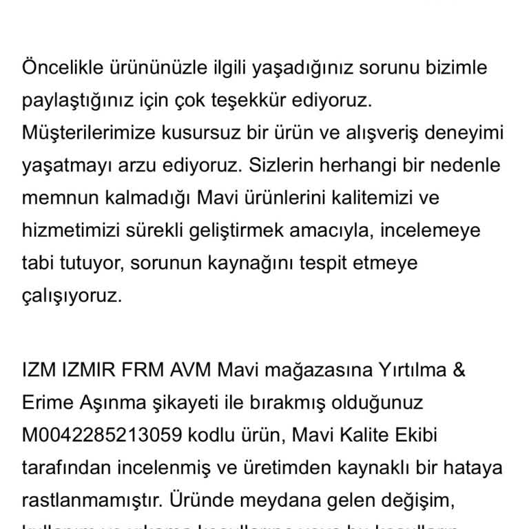 Mavi Garanti Kapsamı Dışında İade Reddi