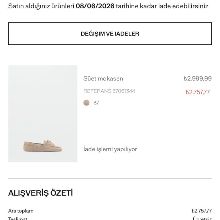Mango Online Tek Seferlik İade Kodu Verilememesi