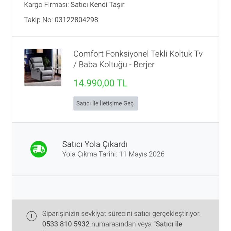 Baba Koltuğu Teslim Edilmedi, Takip Numarası Verilmedi Ve Koçtaş Müşteri Hizmetleri Yardımsız