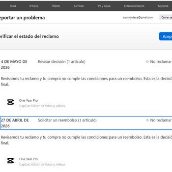 CapCut, solicitud de reembolso por duplicidad de cobro, pedido MV6MMGF6V9D