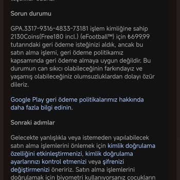 Yetkisiz Efootball Harcamaları İçin Tam İade ve Hesap Güvenliği Talebi