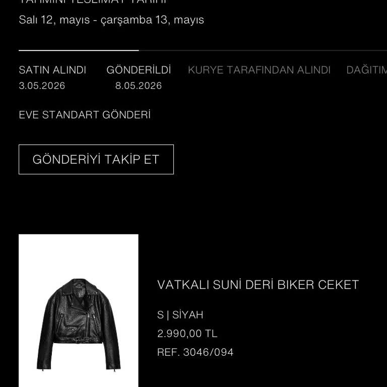 Takip Kodu Yok, 3000 TL'lik Deri Ceket Teslim Edilmiyor