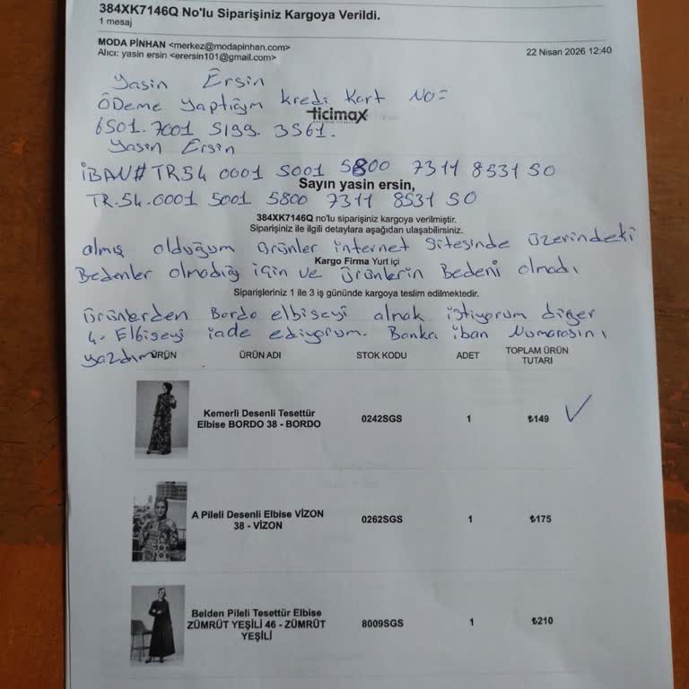 Moda Pinhan'dan Geri Ödeme Gecikmesi Ve İletişim Sorunu