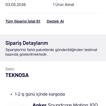 Teknosa'dan Sipariş Edilen Hoparlörün Kargoya Verilmemesi Ve Bilgi Eksikliği