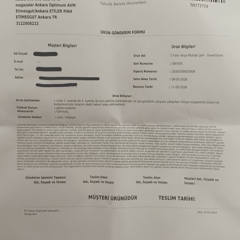 Teknosa'dan Bozuk Mutfak Robotu İçin İade Talebi