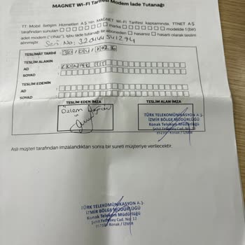 İade Edilen Magnet Modemin Haksız Cihaz Bedeli Faturası