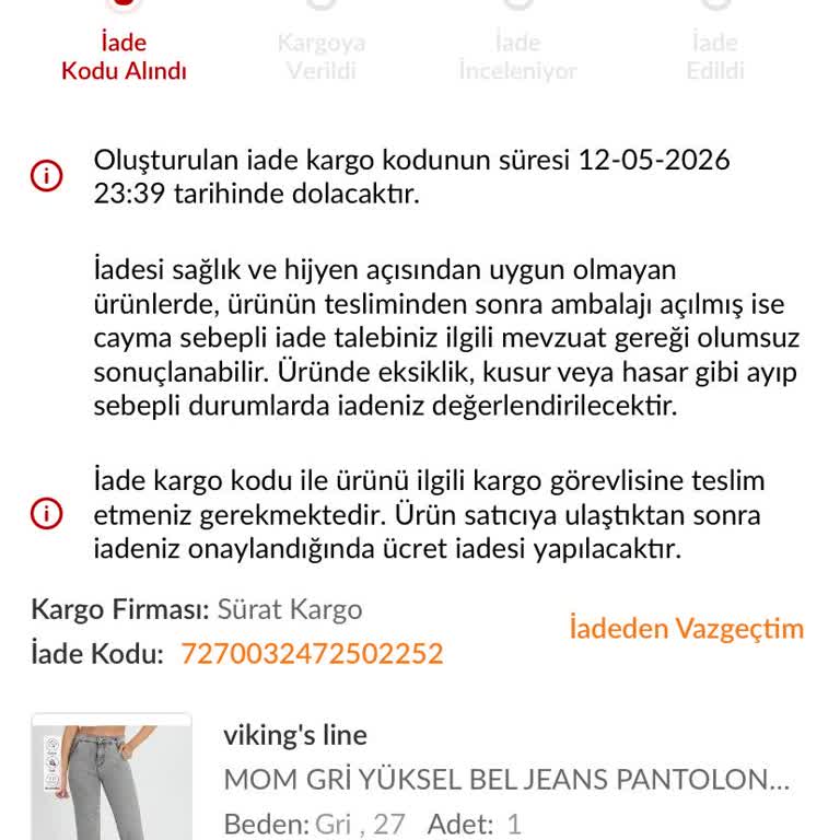 Sürat Kargo Takip Hatası Nedeniyle İade Ve Geri Ödeme Sorunu