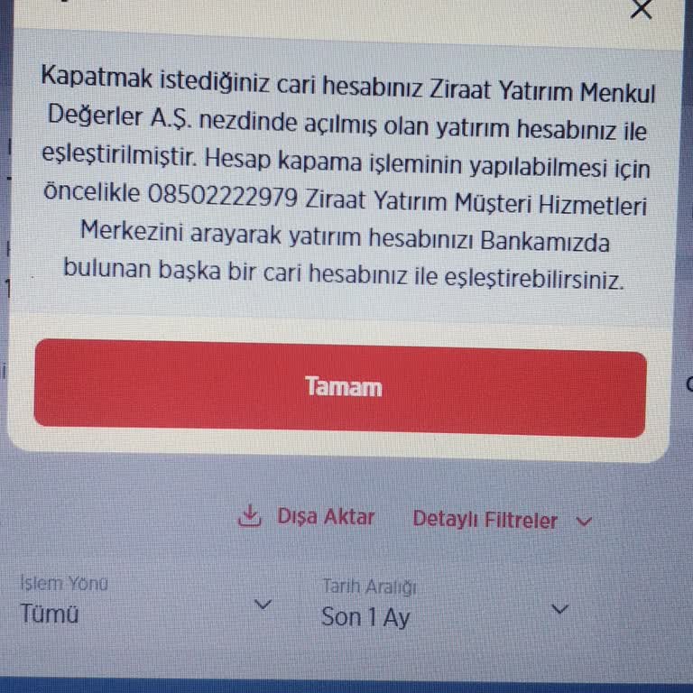 Ziraat Katılım Bankası Vadesiz Hesabım Yanlış Yatırım Hesabı Bağlantısı Nedeniyle Kapatılamıyor