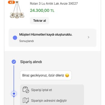 Ernaz Avize Siparişinin Kargoya Verilmemesi Ve İletişimsizlik