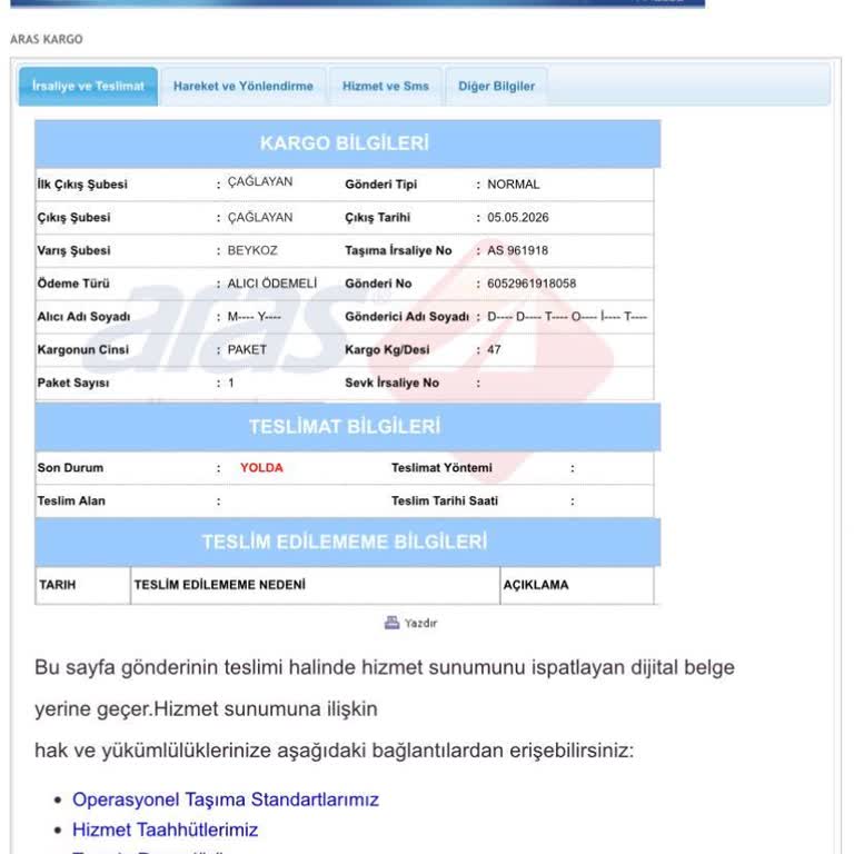 Aras Kargo Gecikmesi Ve 16 Bin Tl Zararım