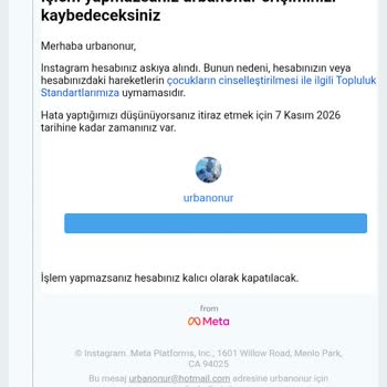 Çocuk Cinselliği İddiası Sebebiyle Instagram Ve Facebook Hesaplarım Haksız Kapandı