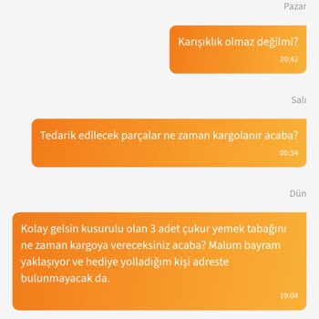 Kırık Çukur Yemek Tabağı İçin Yedek Parça Gönderilmedi