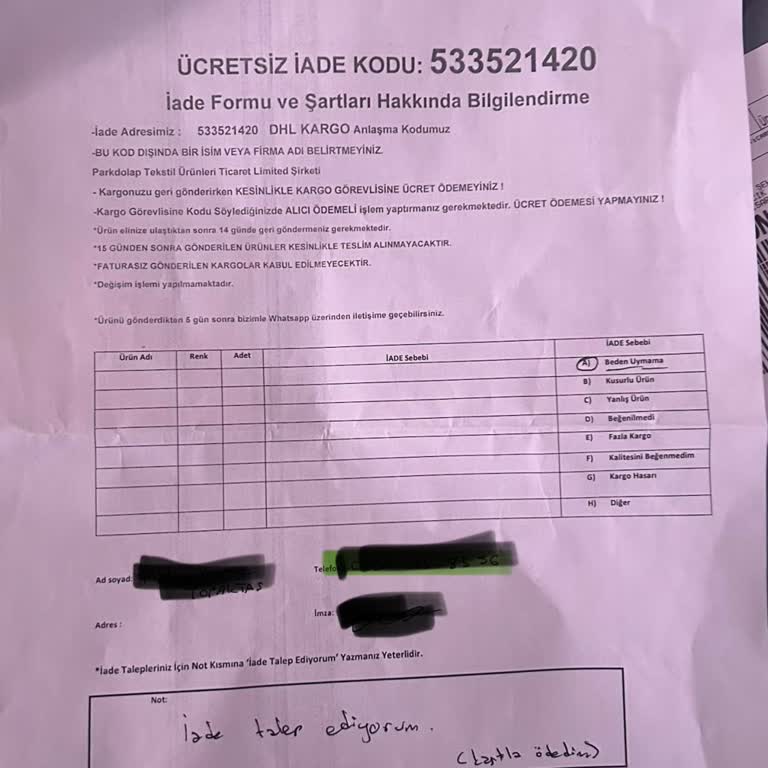 İade Kargo Ücretinin Alıcıdan Kesilmesi Ve Eksik İade Tutarı