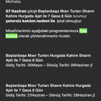 Tur İptali Hakkında Çelişkili Bilgilendirme, Yazılı Açıklama Ve Tam İade Talebi