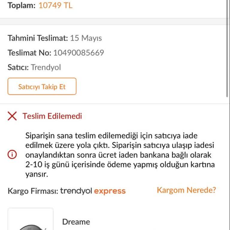Trendyol Express Tarafından Kayıp Olan Sipariş İçin Tek Taraflı İade Süreci Ve Ürün Teslimatı Talebi