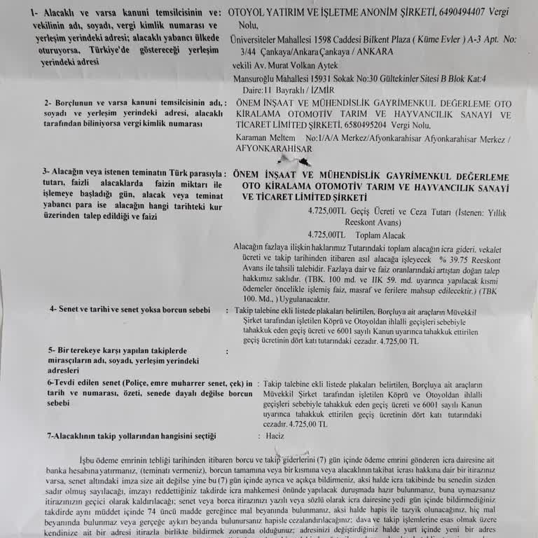 Osmangazi Köprüsü Üzerinde İhtar Yok, İcra Takibi Ve Aşırı Ceza