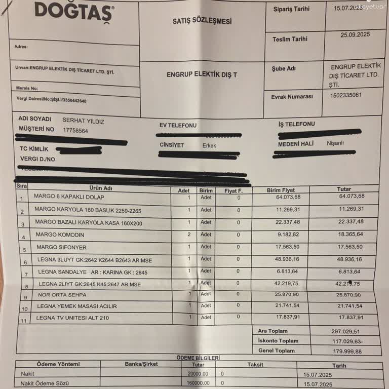 Doğtaş Libadiye Şubesinden Alınan Sehpa Teslim Edilmedi, 25.870 TL İade Talebi
