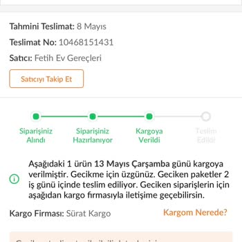 Teslim Edilmeyen Çerçeve Ve Sürat Kargo Gecikmesi