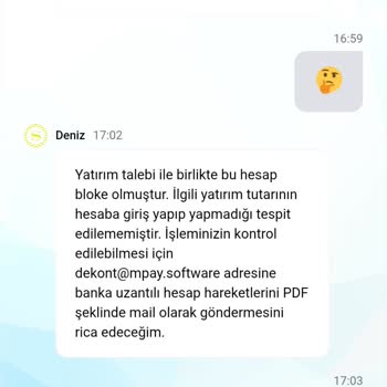 Alıcı Hesabının Bloke Olması Nedeniyle 2000 TL Yatırım İadesi Talebi