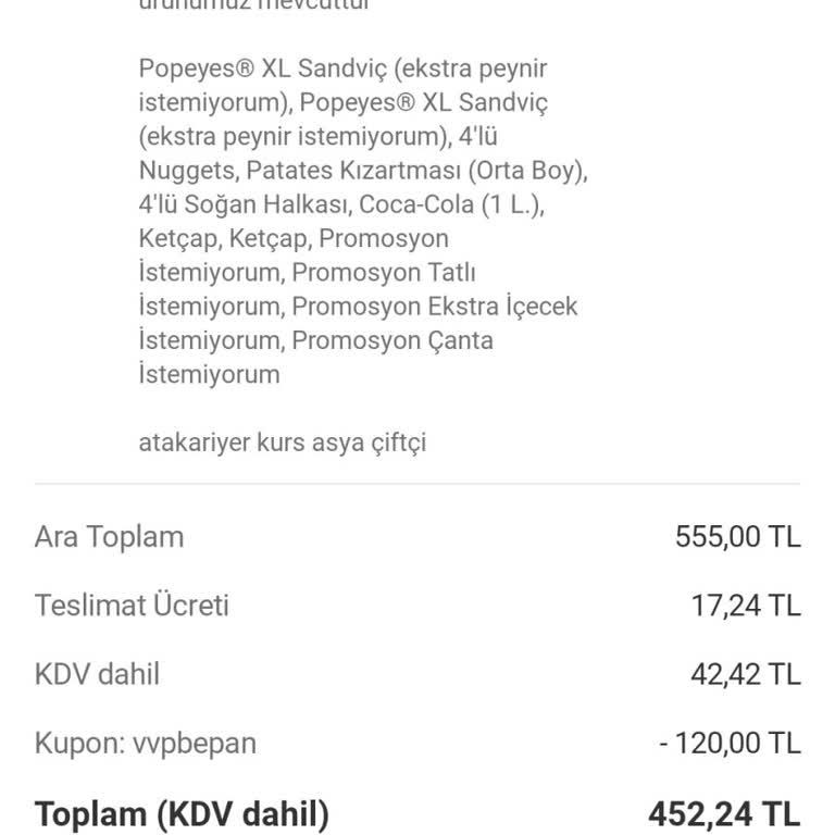 İki Kişilik Menü Eksik, 560 TL Sipariş İçin Yetersiz İade Teklifi