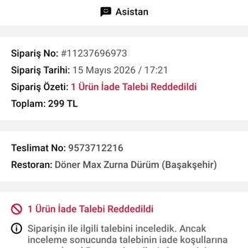 Teslim Edilmemiş Sipariş Ve İade Talebi Reddi