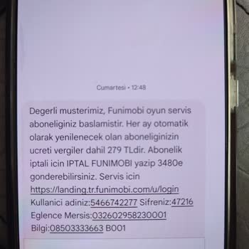 Türk Telekom Funimobi Aboneliği Yanlış Onaylamadan 300 TL Ücret İadesi Talebi