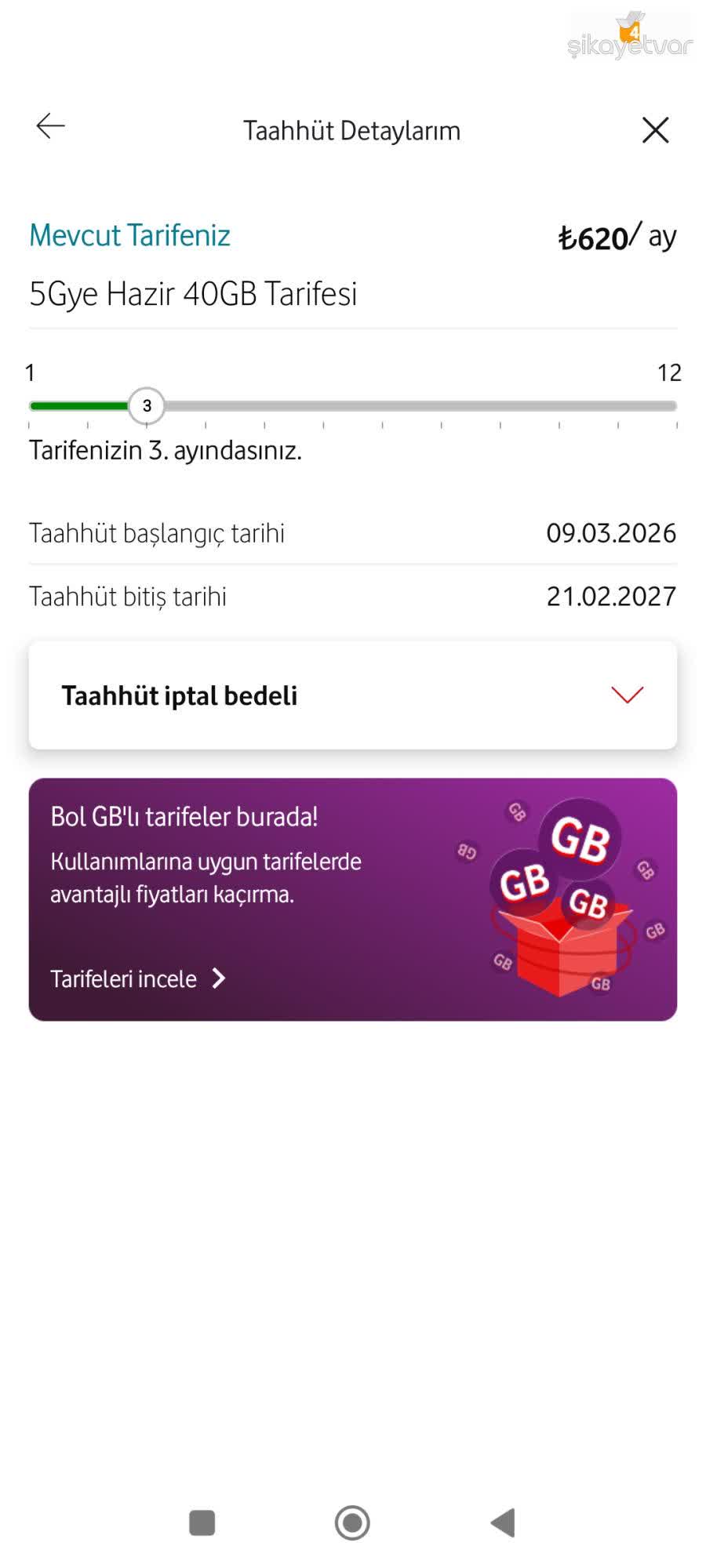 Vodafone Onaysız Ek Ücretlendirme Ve Limit Aşımında Uyarı