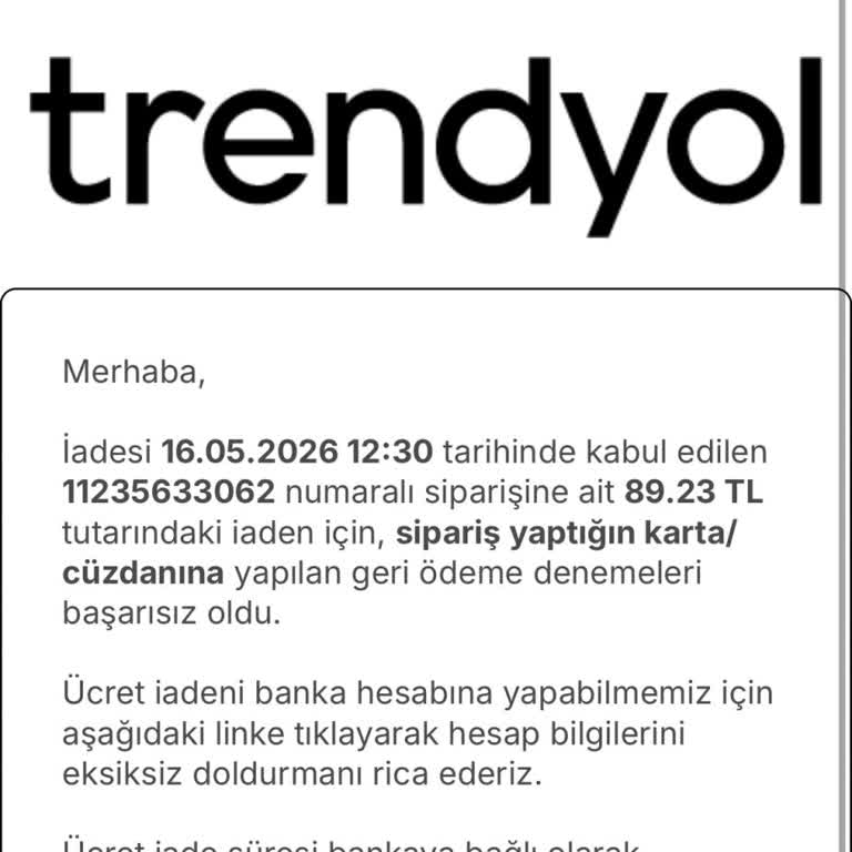 İptal Edilen Siparişin İadesi Ve Şüpheli IBAN Talebi Hakkında Bilgi Talebi
