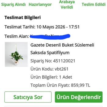 Çiçek Sepeti Anneler Günü Çiçek Siparişi Teslim Edilmedi, Sistem Teslim Edildi Görüntülüyor