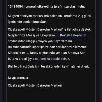 Çiçek Sepeti Anneler Günü Çiçek Siparişi Teslim Edilmedi, Sistem Teslim Edildi Görüntülüyor