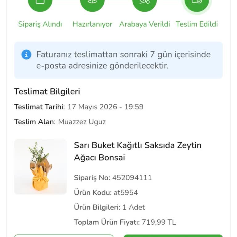 Çiçek Sepeti Sistemde Teslim Edildi Gösterilen Zeytin Ağacı Gerçekten Gelmedi