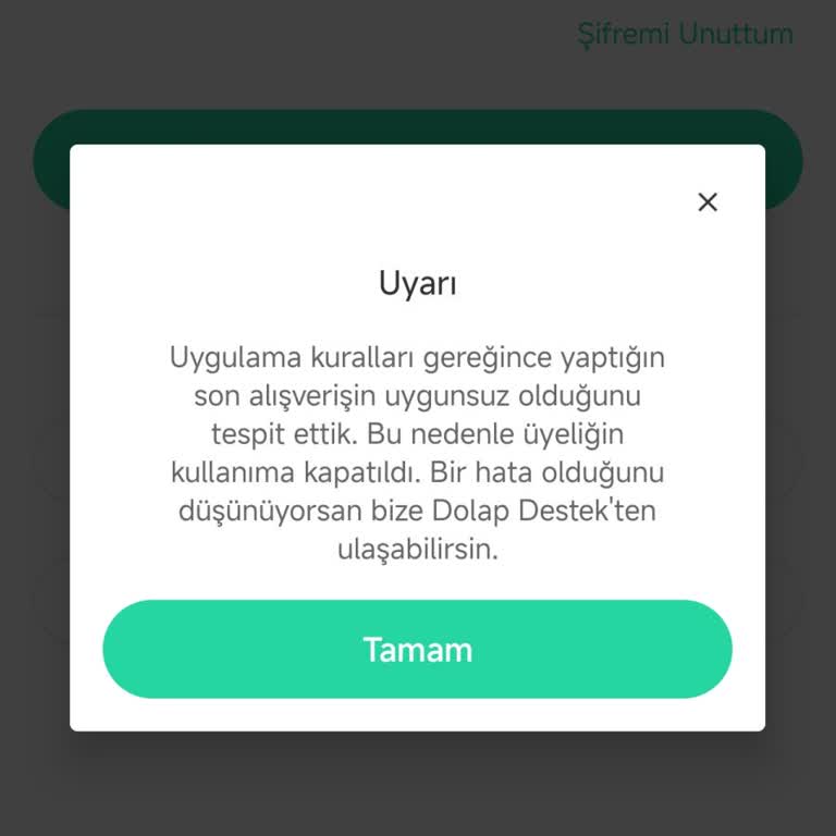 Son Alışveriş Uygunsuz Uyarısı Nedeniyle Hesaba Giriş Engellendi