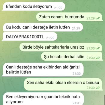 Telegram Üzerinden Yanıltıcı Bonus Söz Verilmesi Ve Hesabın Kapatılamaması