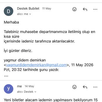 Bubilet’ten Aldığım Bilet Ücretinin 17 Gün Sonra Geri Ödenmemesi