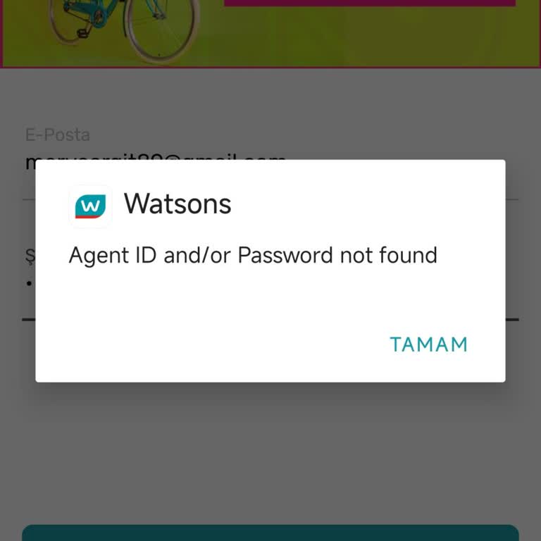 Watsons Android Uygulamasında Sürekli Giriş Hatası