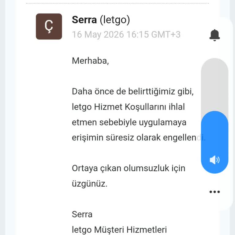 Letgo Açıklama Vermeden Hesabımı Süresiz Engelledi