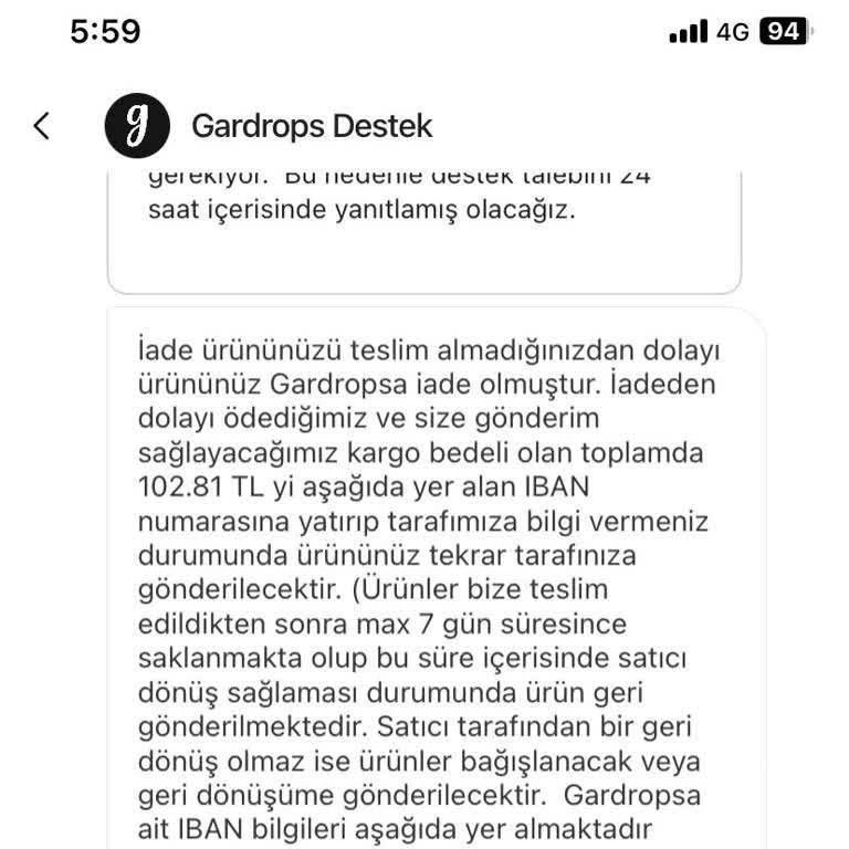 Gardrops'tan İade Kargosunda Açık Bilgilendirme Olmadan 100 TL Ek Ücret Talebi