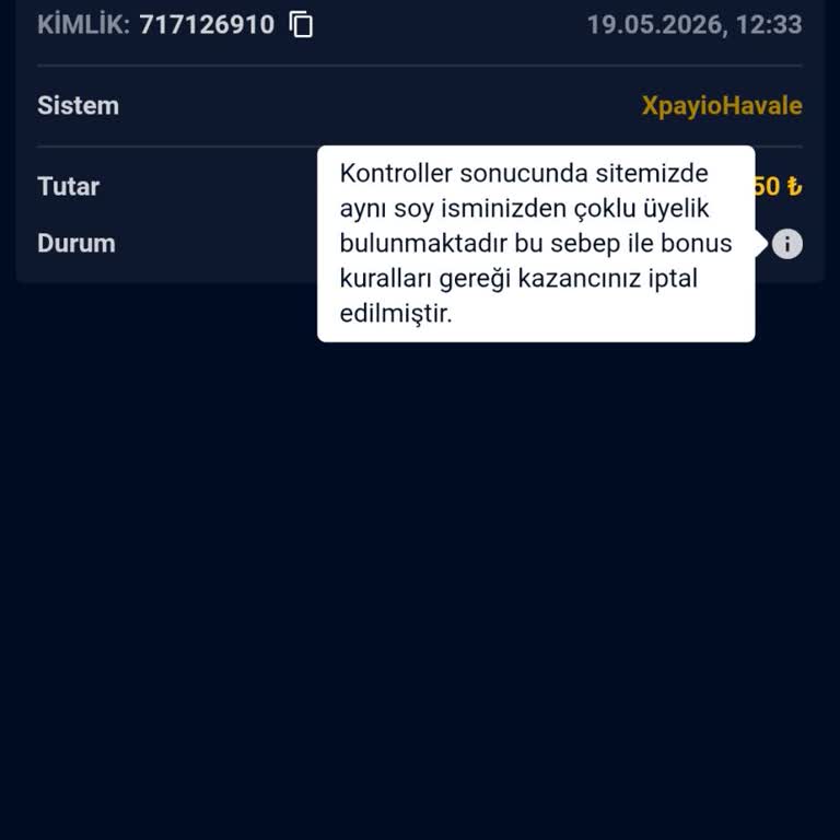 Soyadı Benzerliği Nedeniyle 750 TL Kazancım Haksızca İptal Edildi