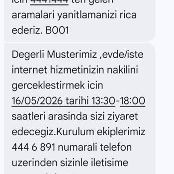 Randevu Verilen İnternet Nakil İşlemlerinin Gelmemesi Ve Bildirim Eksikliği