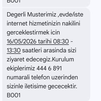 Randevu Verilen İnternet Nakil İşlemlerinin Gelmemesi Ve Bildirim Eksikliği
