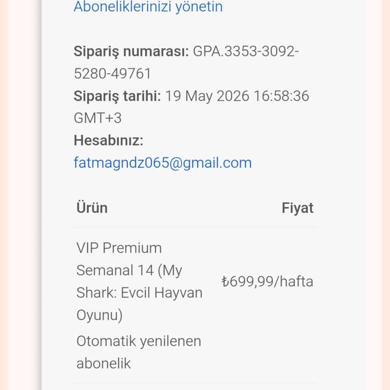 Yanlış Google Play Aboneliği 699,99 TL İade Talebi