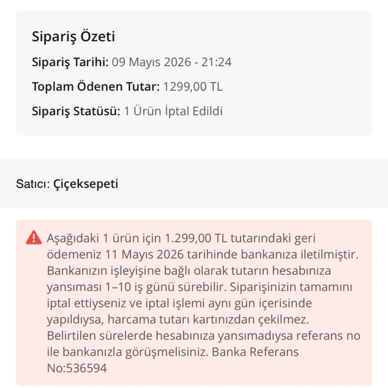 Çiçek Sepeti Anneler Günü Çiçek Siparişinin Teslim Edilmemesi Mağduriyeti