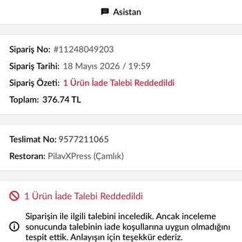 Trendyol Yemek Kavurmanın Ağırlığı Eksik Gönderildi, İade Talebim Reddedildi