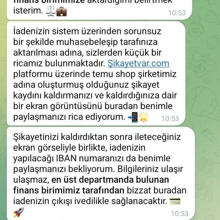 Telegram Üzerinden Gelen Sahte Servis İade Finans Talebi Ve Tekrarlanan Ek Ödeme Şartı