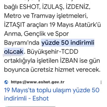 Eshot İzmir'de Milli Ve Dini Bayramlarda Ulaşım Ücreti Alıyor!