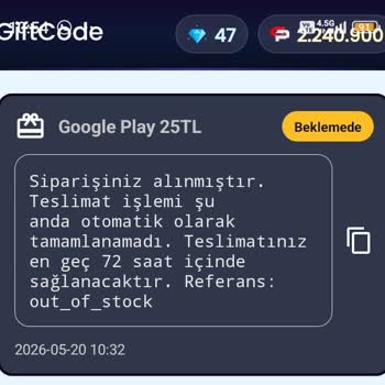 Gift Code Uygulamasından Satın Alınan Google Play Ve PUBG Kodları Gönderilmedi