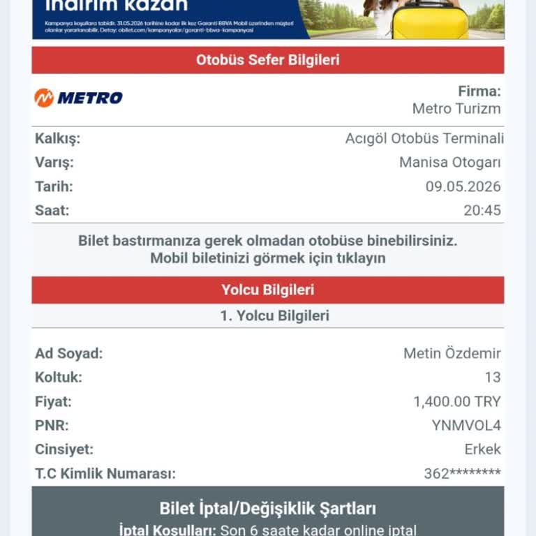 Obilet’te 1.400 TL Bilet İptali Sonrası İade Sorunu