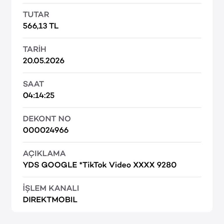 Akbank Kartımdan İzinsiz TikTok İşlemi: 566,13 TL İade Ve Açıklama Talebi